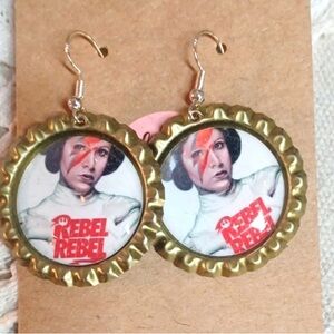 Princess Leia Rebel Rebel handcrafted bottle Cap Earrings.